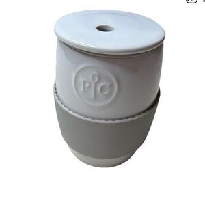 Pampered Chef Ceramic Egg Cooker with Gray Silicone Sleeve